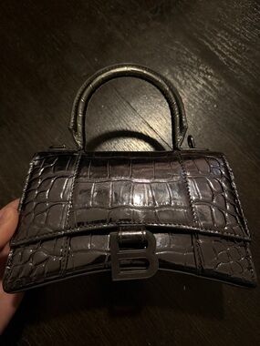 Balenciaga Mini Top Handle Bag in Black Croc-Embossed Patent